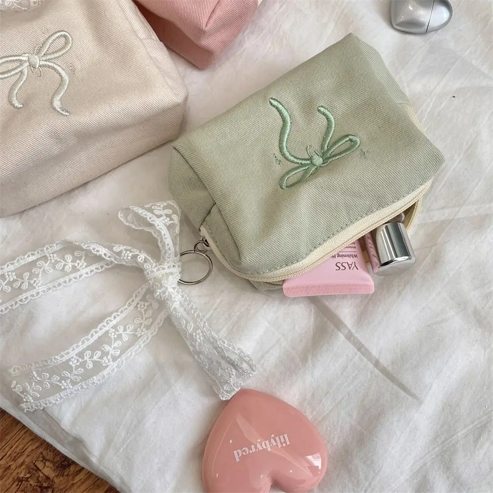 المحمولة القوس محفظة نسائية للعملات المعدنية مع شريط من الدانتيل الكورية نمط لطيف صفر محفظة لينة زيبر الحقيبة حقيبة تخزين المناديل الصحية #4