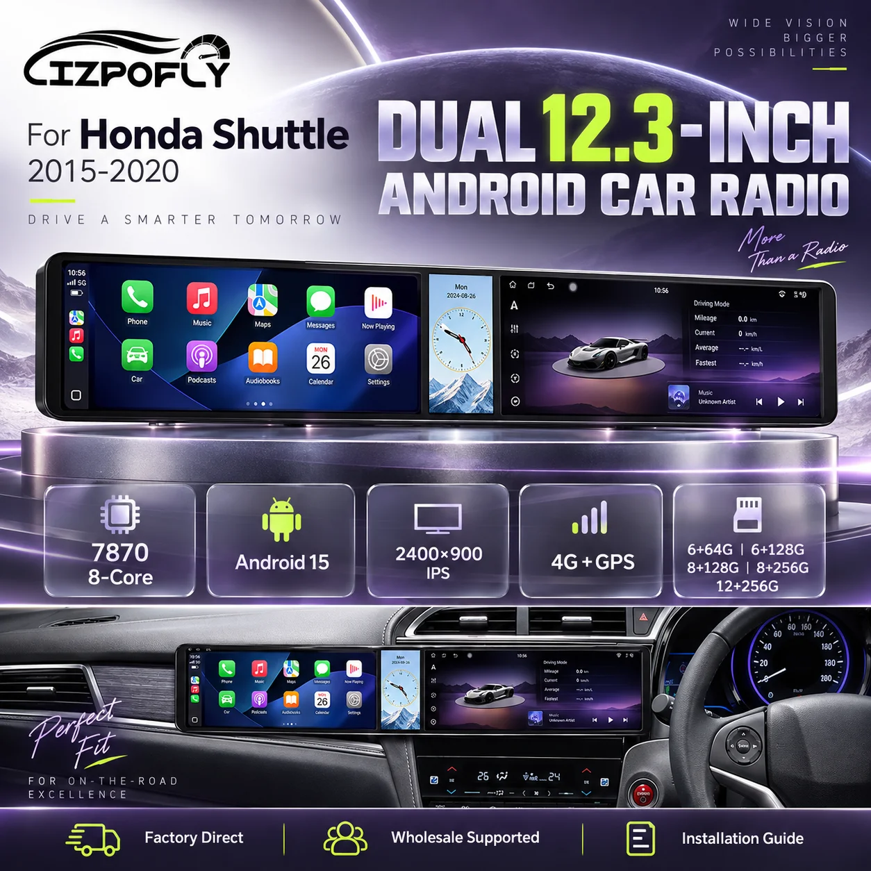Lizpofly Dual 12.3 inch Android Car Radio For Honda Shuttle 2015-2020 CarPlay GPS Navigation Multimedia Video Player Stereo