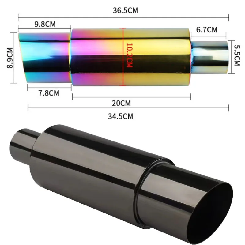 55 มม.จัดแต่งทรงผมรถระบบไอเสียท่อ Universal Racing Muffler คุณภาพสูงสแตนเลสสตีลท่อไอเสียด้านหลังท่อ Accessorie