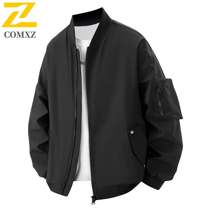 

COMXZ Men Jacket Baseball Collar Outdoor Riding Windproof Coat Solid Color Hiking Adventure Lightweight Autumn Motorcycle Coats