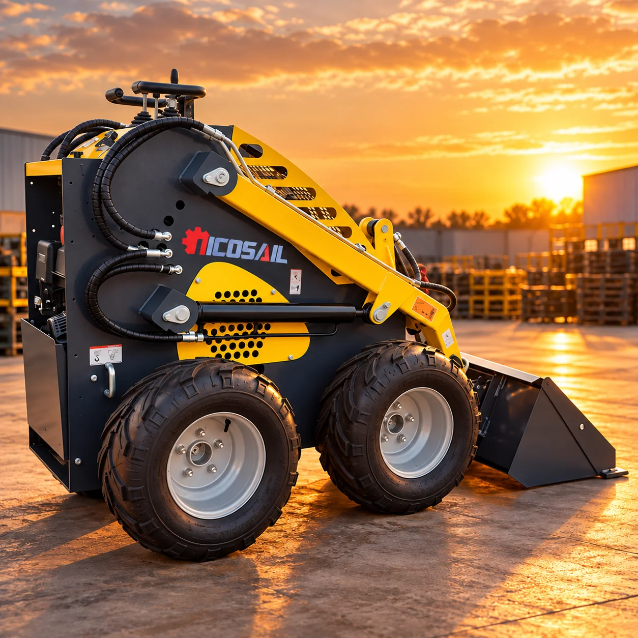 380E Mini Wheel Skid Steer Loader 13.5kW Power 6km/h Travel Speed Compact Loader for Yard Cleaning and Construction
