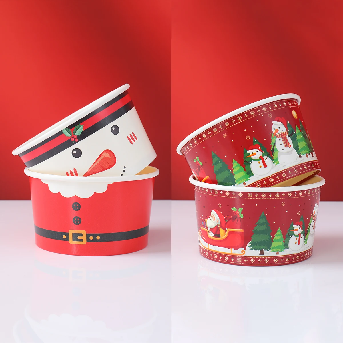 Christmas Santa Claus Paper Bowl Navidad Natal Noel Snowman Disposable Bowl Merry Christmas Decor For Home 2024 New Year 2025