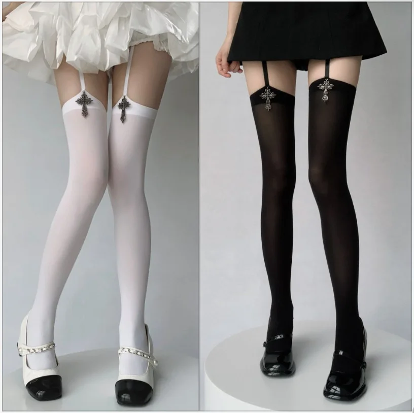 

Personality Cross Velvet Women Stockings Thigh High Tights Sexy Hosiery Japanese Stocking Over Knee Socks Harajuku Pantyhose New