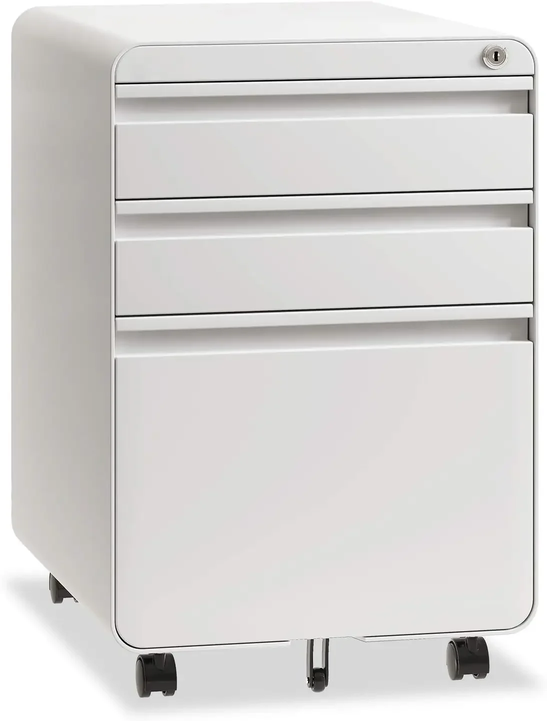 3 Drawer File Cabinet, Metal Filing Cabinets with Lock Wheels for A4/Legal/Letter File, Anti-tilt Under Desk Design