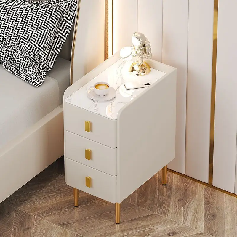 

Light luxury solid wood smart bedroom bedside table modern drawer household rock slab ultra-narrow small simple storage bedside