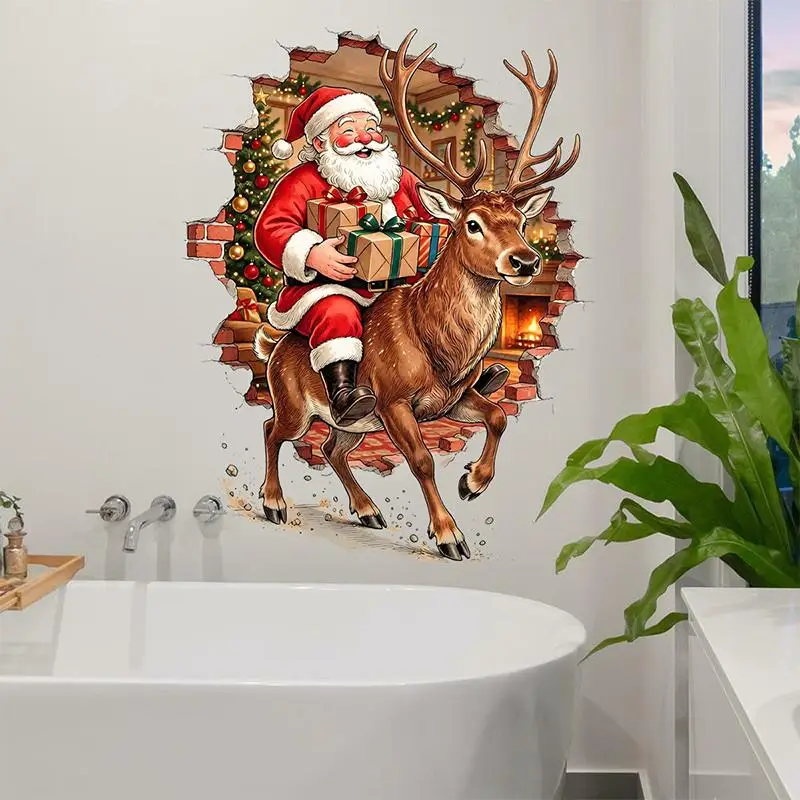 Santa Claus Wall Sticker Self-adhesive Vinyl Decal Waterproof 1PC Festive Xmas Decor for Home Classroom Party Use