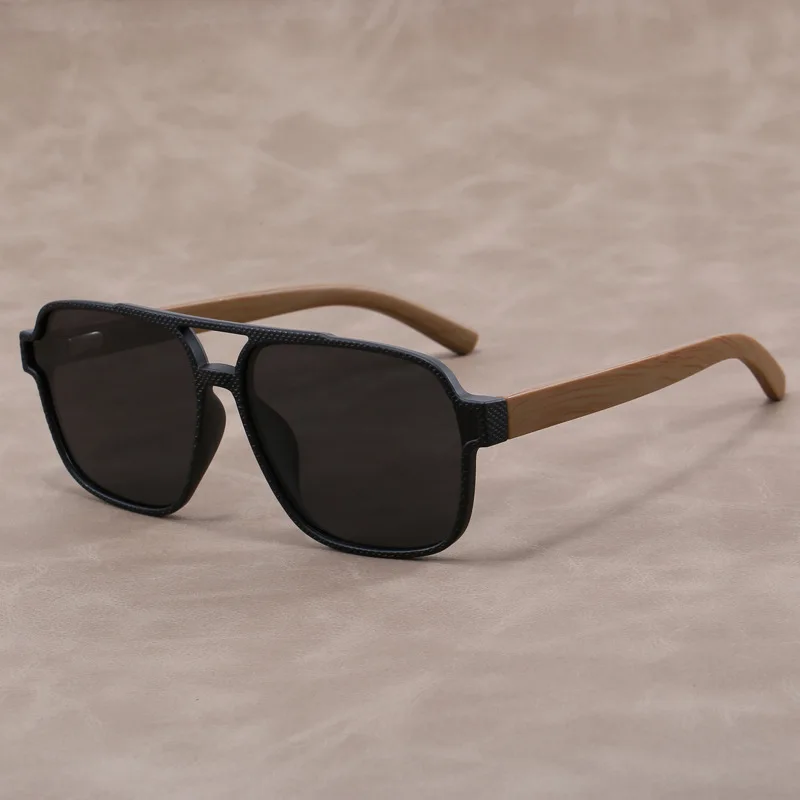 

New Ins Fashion Men's Square Wood Grain Super Large Sunglasses Trendy Women's Matte Texture Pilot Sun Glasses UV400