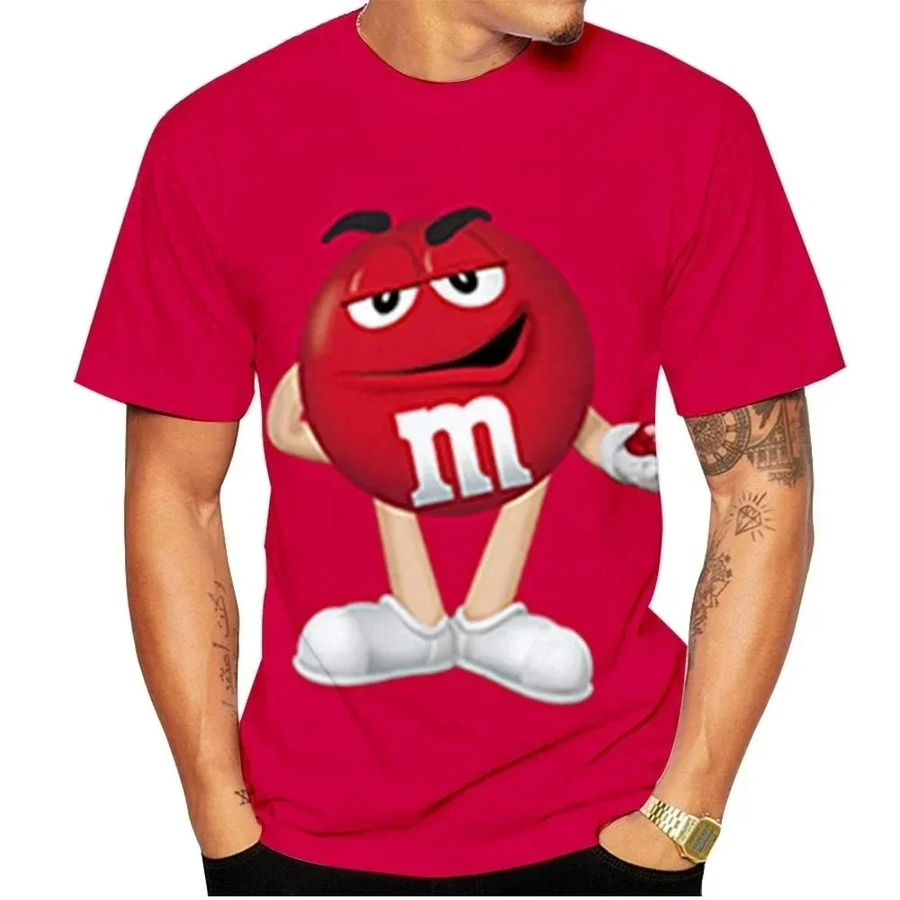 M&M's Chocolate Bean Men's and Women's Fun T-shirt, Cartoon Pattern 3D Printed Shirt, Children's Fashion