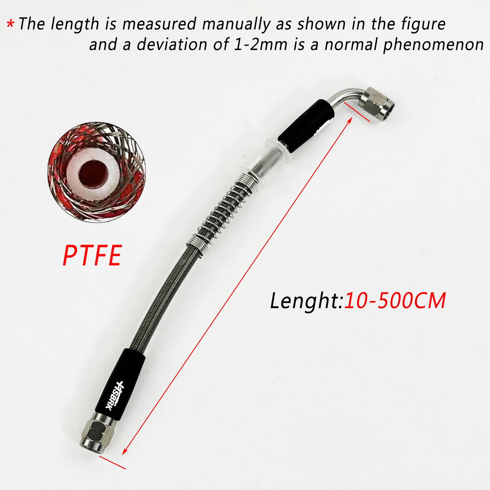 M10 * 1.0mm 0 °/90 ° rotatable brake hose connector 10-500CM stainless steel braided PTFE brake hose