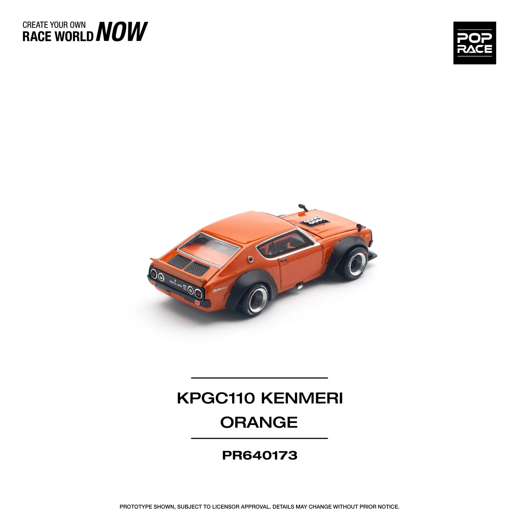 PreSale Pop Race 1:64 Skyline KPGC110 Kenmeri V8 Drift Orange Diecast Diorama Car Model Toy