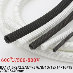 Tubo de fibra de vidrio, Protector de cable de manga trenzada de fibra de vidrio químico de alta temperatura, 600 grados centígrados, ID Blanco/Negro, 1mm ~ 40mm