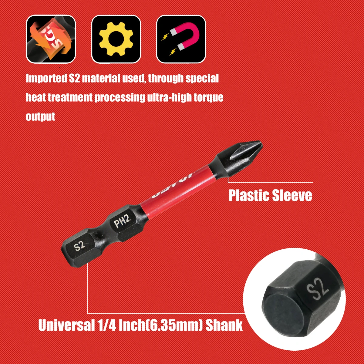 Ustop, 22-Piece Portable Magnetic Drill Bit Set with Rubber Case, Includes Torx and Ph2 Common Models, S2 Steel, 25Mm/50Mm Magnetic Extension Rod Universal Screwdriver Bits, Quick Bit Change, Househol image 5