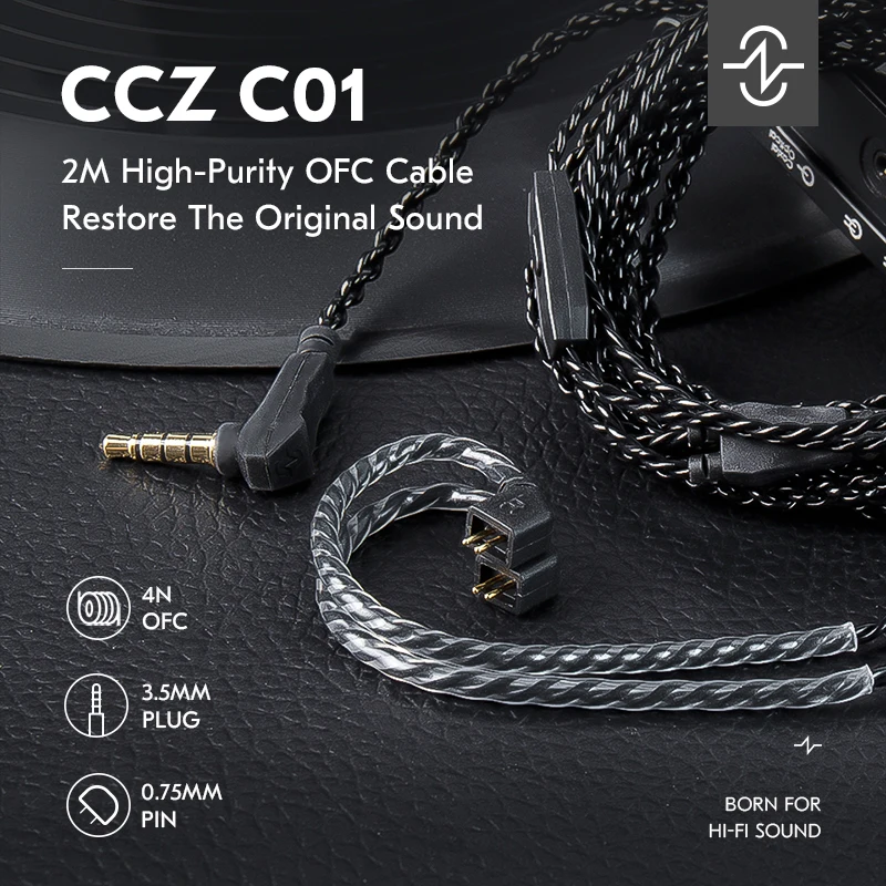 CCZ C01 4N OFC Headphones Cables 2M Balance Detachable IEM Cable With Mic 0.75mm For KZ ZS12 PRO X ZA12 ZSN PRO EDX PRO AS10 PRO