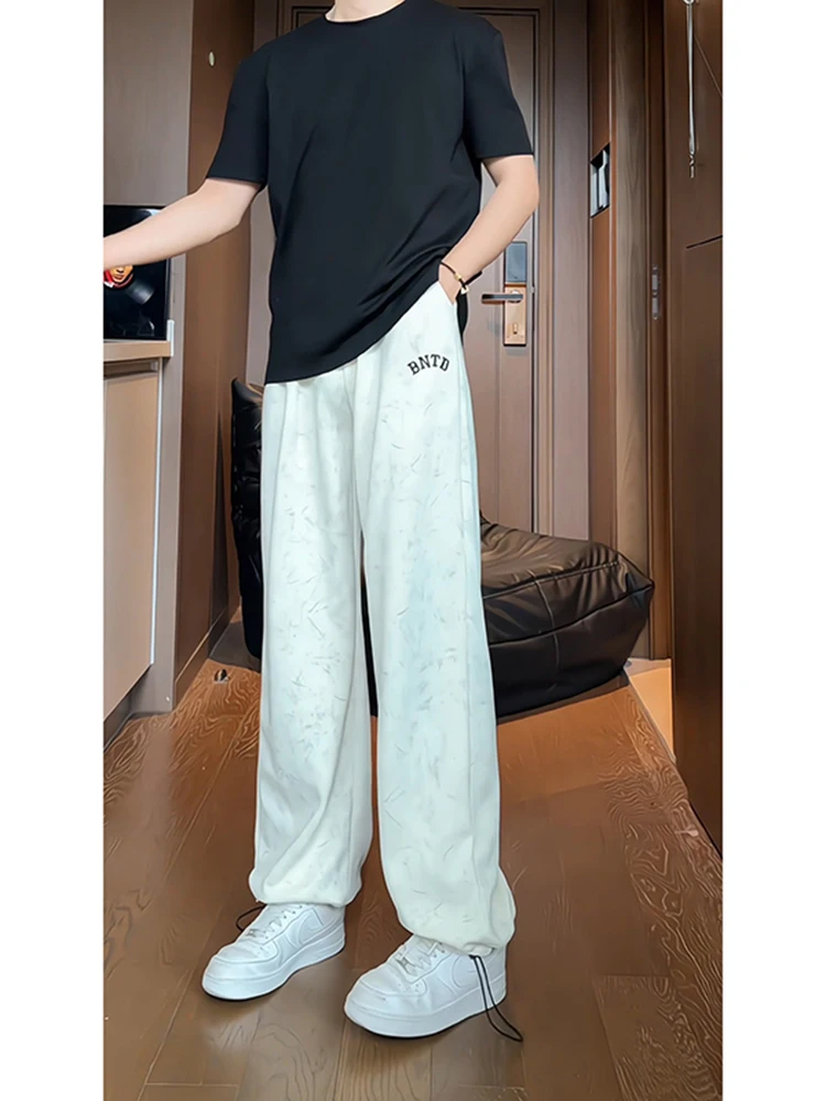 

American Retro High Waist Straight Leg Slimming Casual Sports Pants Men's Dir White Pants Breathable Comfortable Autumn Wear