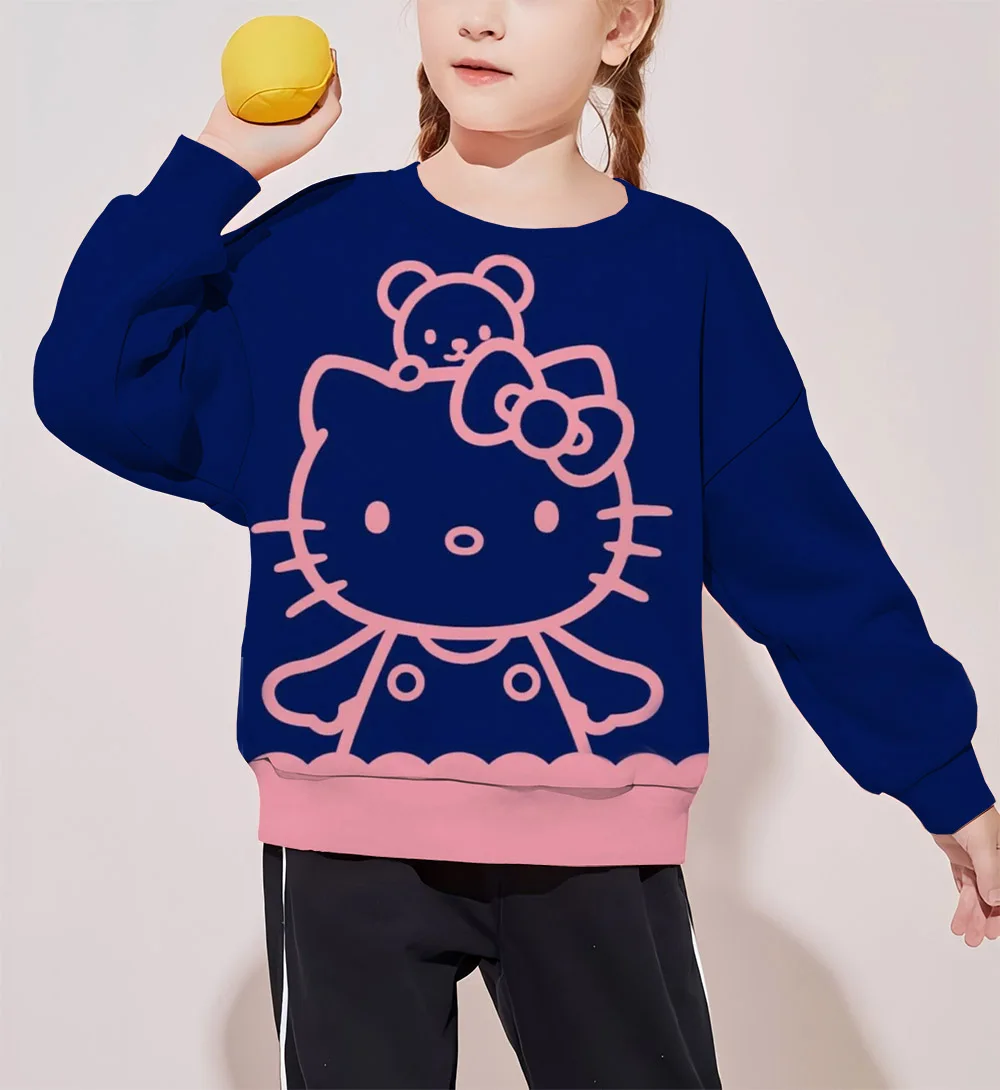 Autumn and Winter Long Sleeve Crewneck Top Cute HelloKitty Print Sweatshirt Pullover, Girls Only Winter Tops