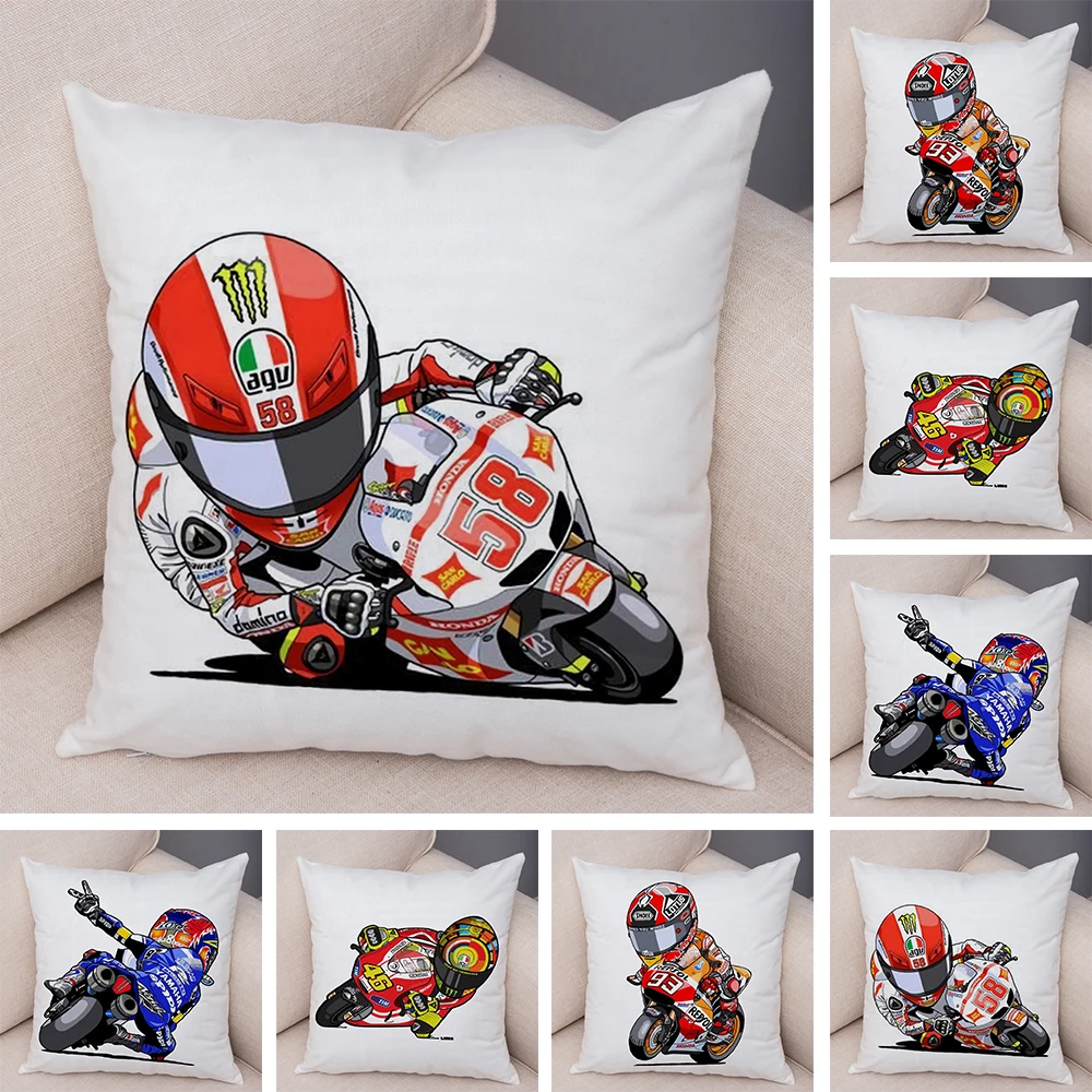 Double Print Short Plush Cartoon Sport Motorcycle Cushion Cover Mobile Bike Pillow Covers Pillow Case for Sofa Home Pillowcase