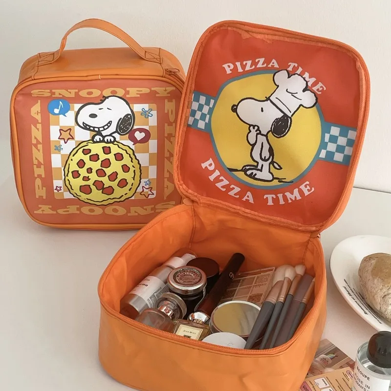 

Orange Snoopy Cosmetic Bag Double-sided Print Cute Puppy Student Portable Large Capacity PU Leather Portable Storage Bag