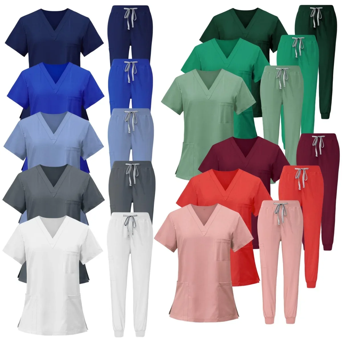 Multicolor Beautician Lab Workwear Solid Color Beauty Salon Nursing Uniforms Pet Clinic Scrubs Uniforms Work Clothes Wholesale