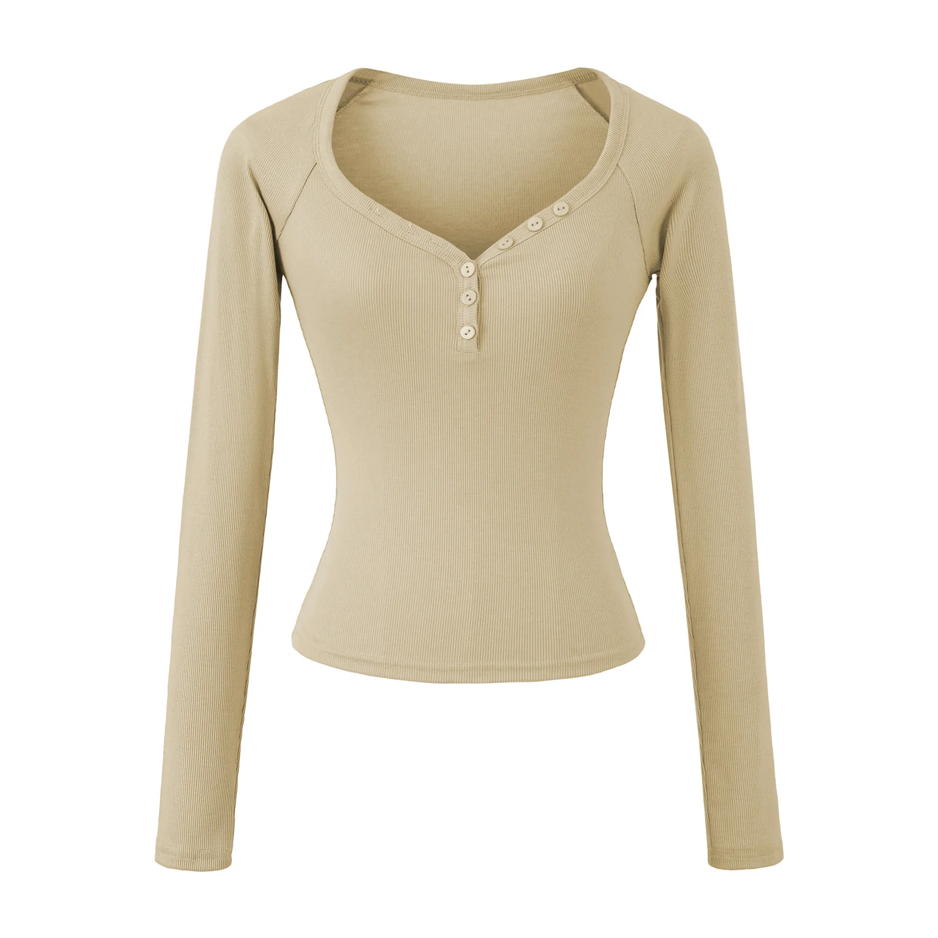 

Women Heart Neck Button Up Long Sleeve Top Tee Tshirt