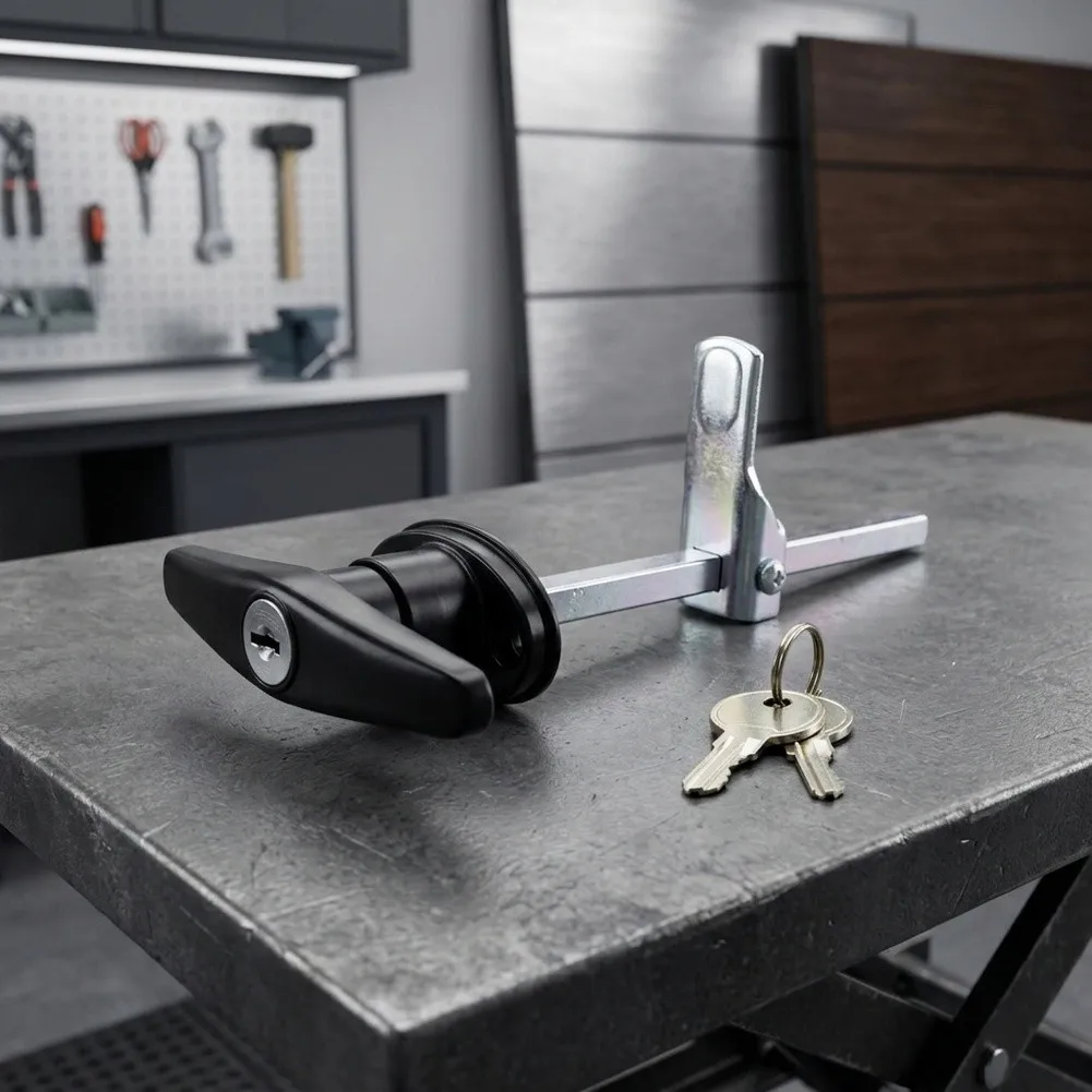 Garage Door Lock Assembly Matte Black Zinc Alloy T Handle for Residential Commercial Rolling Doors Extended Spindle