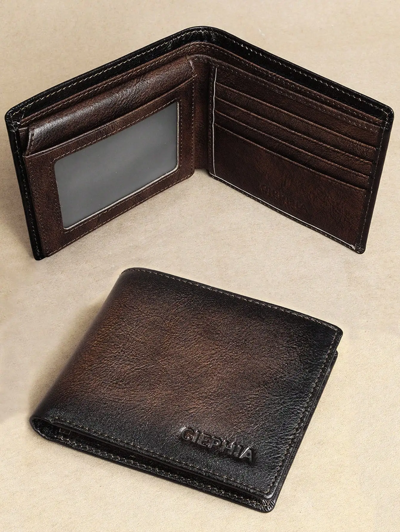 

Men's Genuine Leather RFID Blocking Wallet Vintage Bifold Short Multifunction ID Credit Card Holder With 2 ID Wallets Gifts For