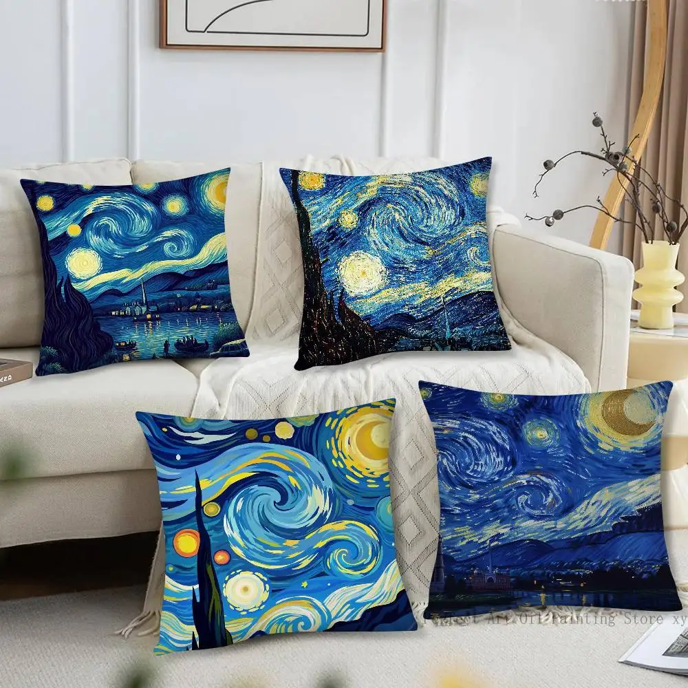 The Starry Night Art Pillow Case Fashion Square Pillowcase Bedroom Sofa Room Ins Decoration Leisure