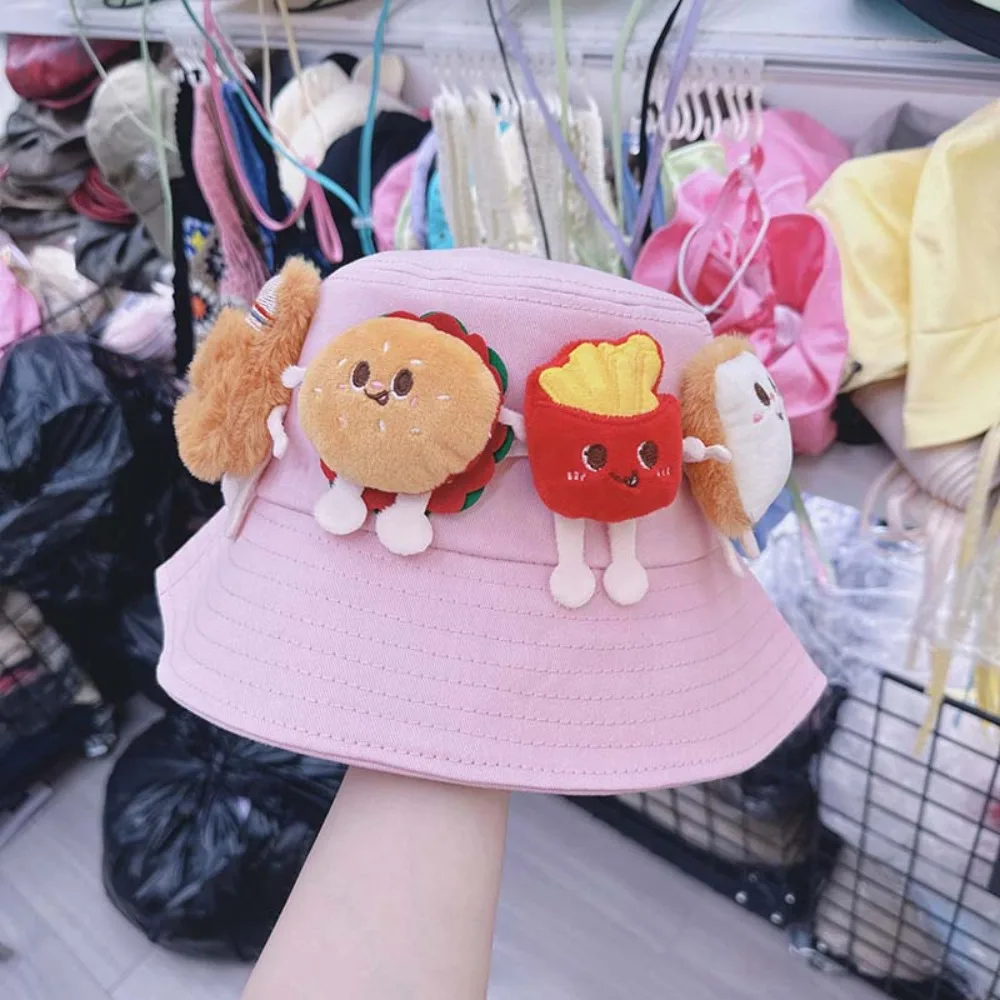 

Breathable Sunscreen Basin Cap Wide-Brimmed French Fries Hamburger Fisherman Hat Polyester Bread Cartoon Sunshade Hat Sport