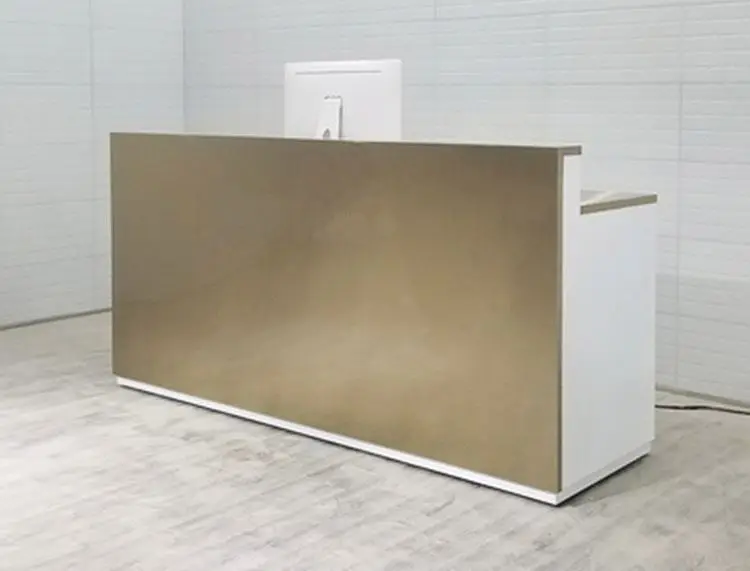 us-Custom Luxury Salon Reception Furniture Retail Clothing Wood Front Desk Cash Counter Design for Garment Shop！