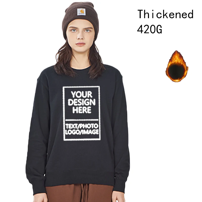 Women's fleece 420g thick hoodie with personalized printing. Soft and warm. Suitable for running, skiing and daily wear.