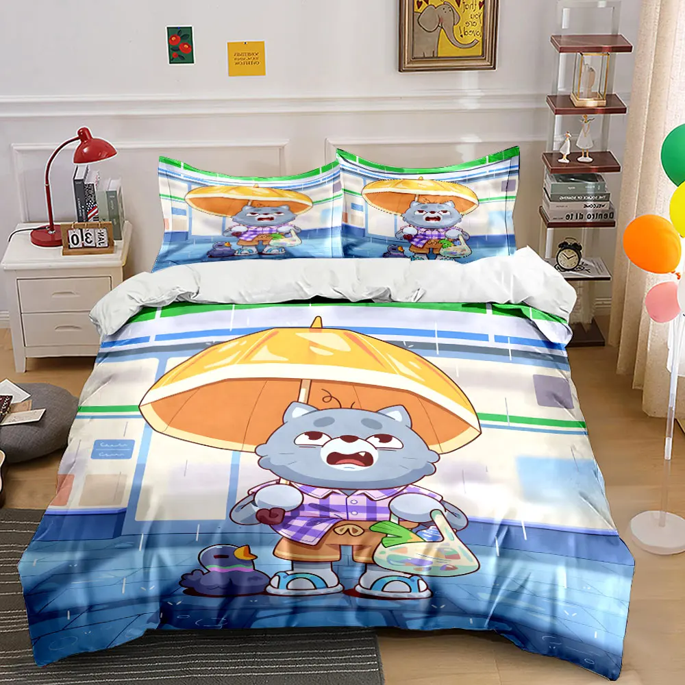 Cat under umbrella in rain Printed Duvet Cover Set 1 Duvet Cover+2 Pillowcase Multi Size Bedroom Bedding Decor Luxury gifts