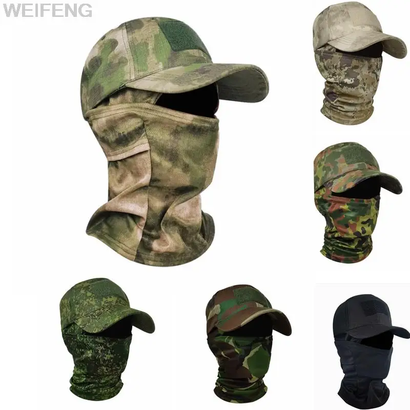 Tactical Baseball Caps Face Mask Military Hood Set Men Summer Snapback Sun Hats Outdoor Camouflage Hunting Fishing Shield Cover