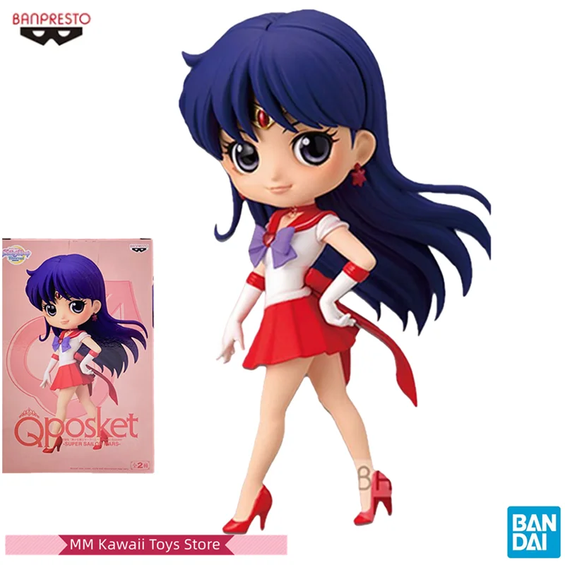 Bandai Original Qposket Sailor Moon Sailor Mars  Anime Action Figure Toys for Boys Girls Children Gifts Cute Cartoon Kawaii