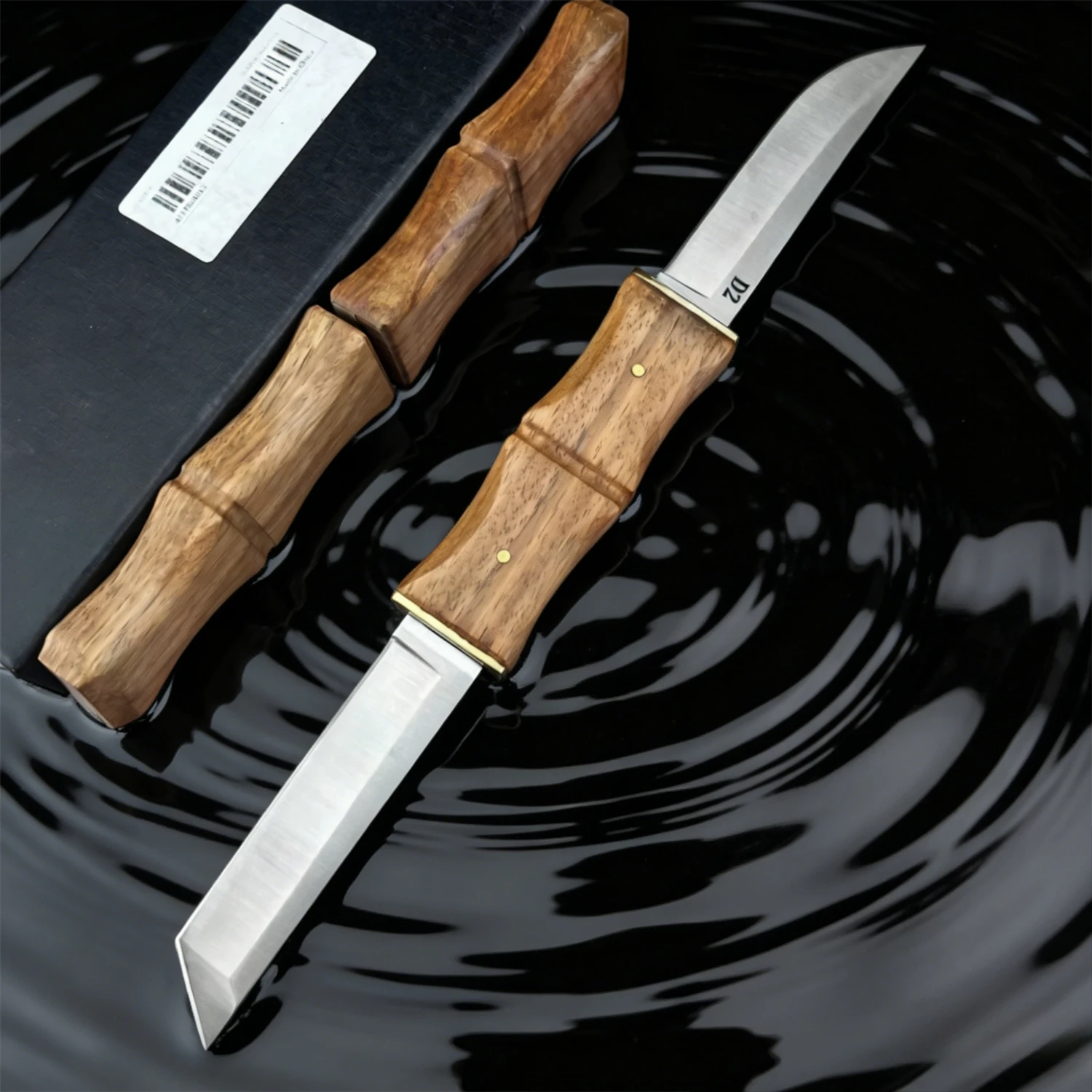 Heavy Duty Bushcraft Knife, D2 Steel Blade, Natural Rosewood Handle, Durable Outdoor Camping Cutting Tool