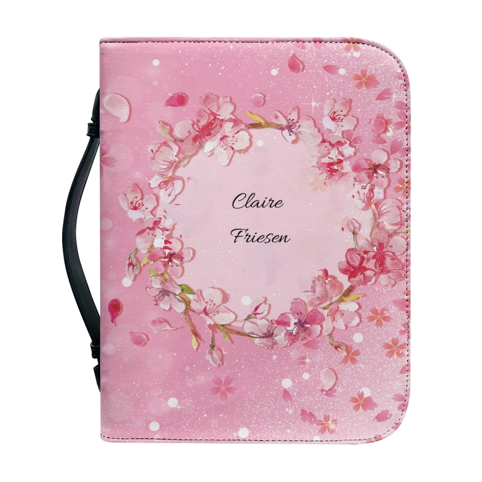 XIXIRIMID Cherry Blossom Church Bible Bag with Handle PU Leather Large Capacity Protective Book Bag for 2026 Trending Church Use