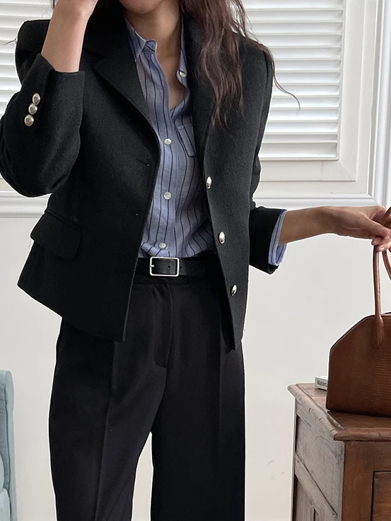 Bla terno jaet feminino vintage ort outerwear versátil lapela high-end sentimentos coreano sle longo sve escritório wear