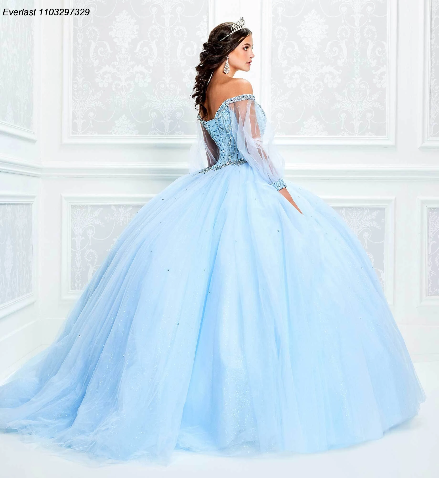 EVLAST Customized Puffy Long Sleeve Quinceanera Dress Ball Gown Applique Beading Mexican Sweet 16 Vestido De 15 Anos TQD355