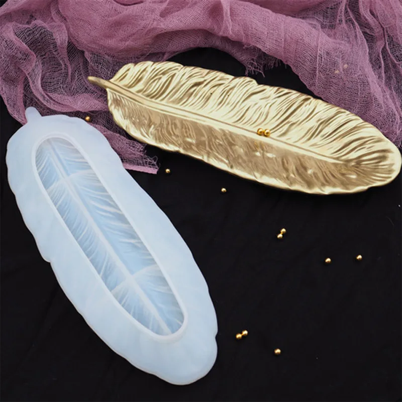 E9 Epoxy Mold Resin Casting Mould Silicone Feather Shape Storage Tray Plate Mat DIY HandMade Ornament For Jewelry Tray Coaster