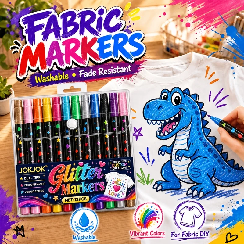 24-Color Double-Ended Fabric Markers Set Waterproof Non-Fading Textile Paint Pens for DIY Hand-Painted Clothes Canvas Bags Children's Graffiti Art Tool Kit