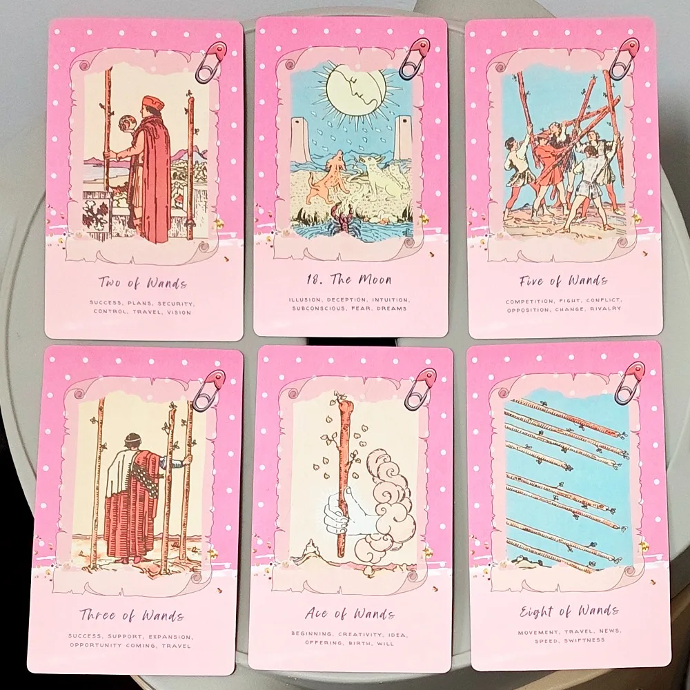 Pink Waite Tarot, The Dreamy Pink Collage Tarot Deck, 78 cartes de tarot esthétiques Kawaii avec significations