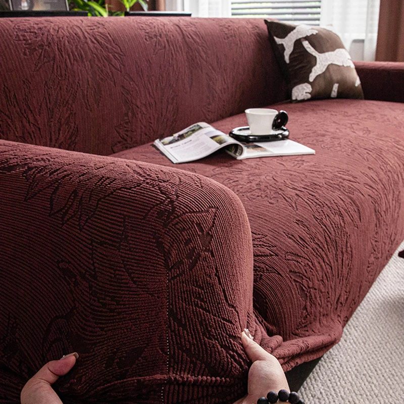 European Flower Jacquard Sofa Cover Solid Polar Fleece Warm Couch Slipcover Skin-Friendly Soft Universal Stretch Dust Covers