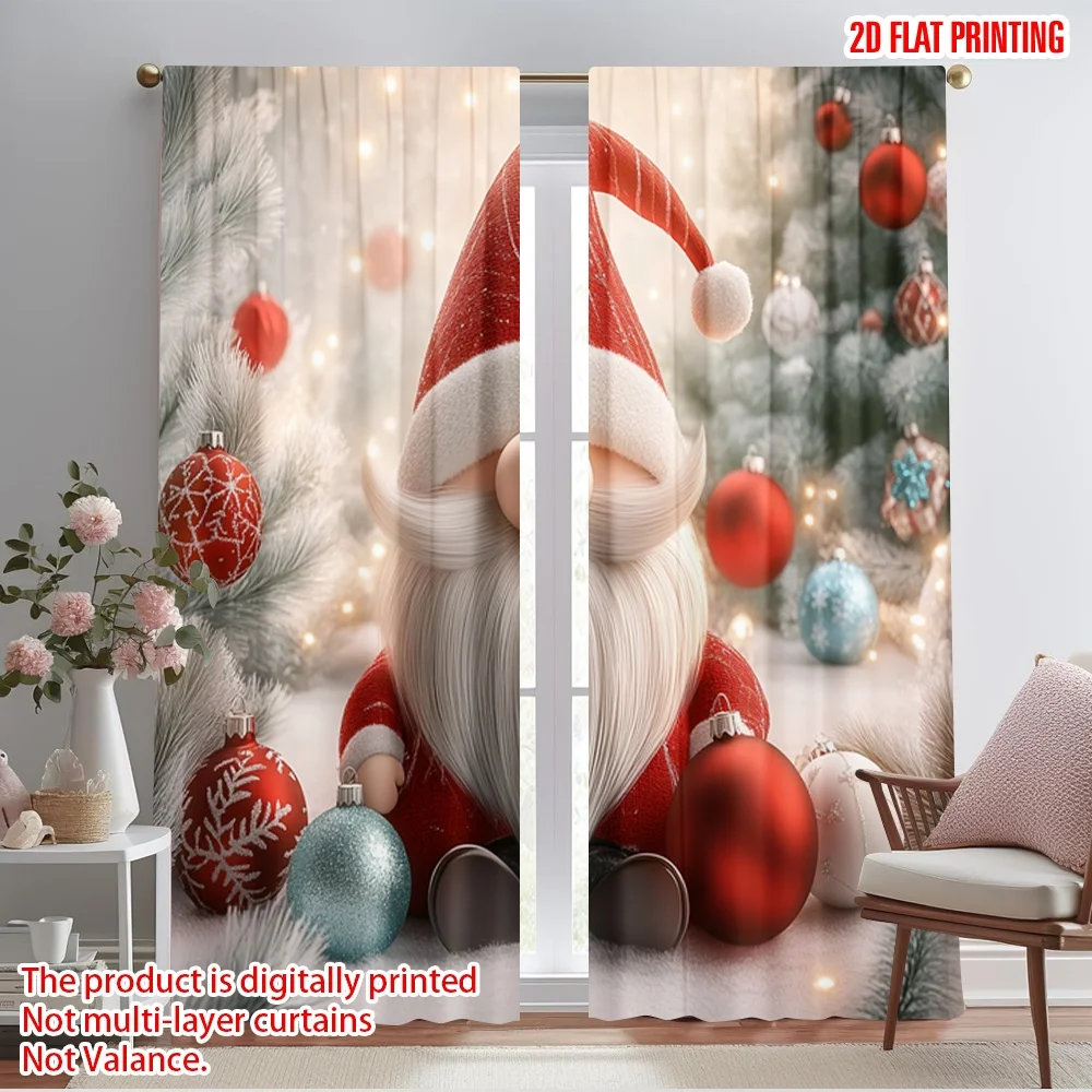2pcs,2D plane printing Curtains Cute Gnome Christmas Holiday Season (2) Polyester Woven (without rod) All Seasons Ldeal for