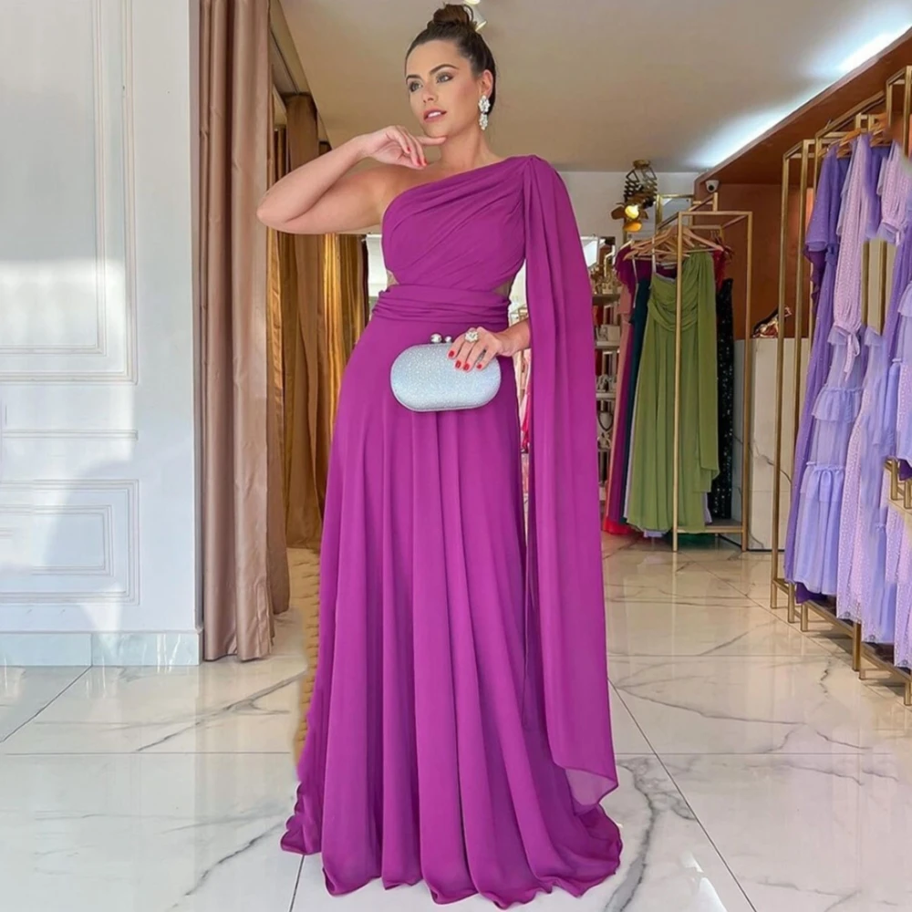 Santorini Cutaway Sides Prom Dresses Long Sleeve Dubai Women Wear Evening Dress Ruched Chiffon A Line Vestidos Party Bride Gowns