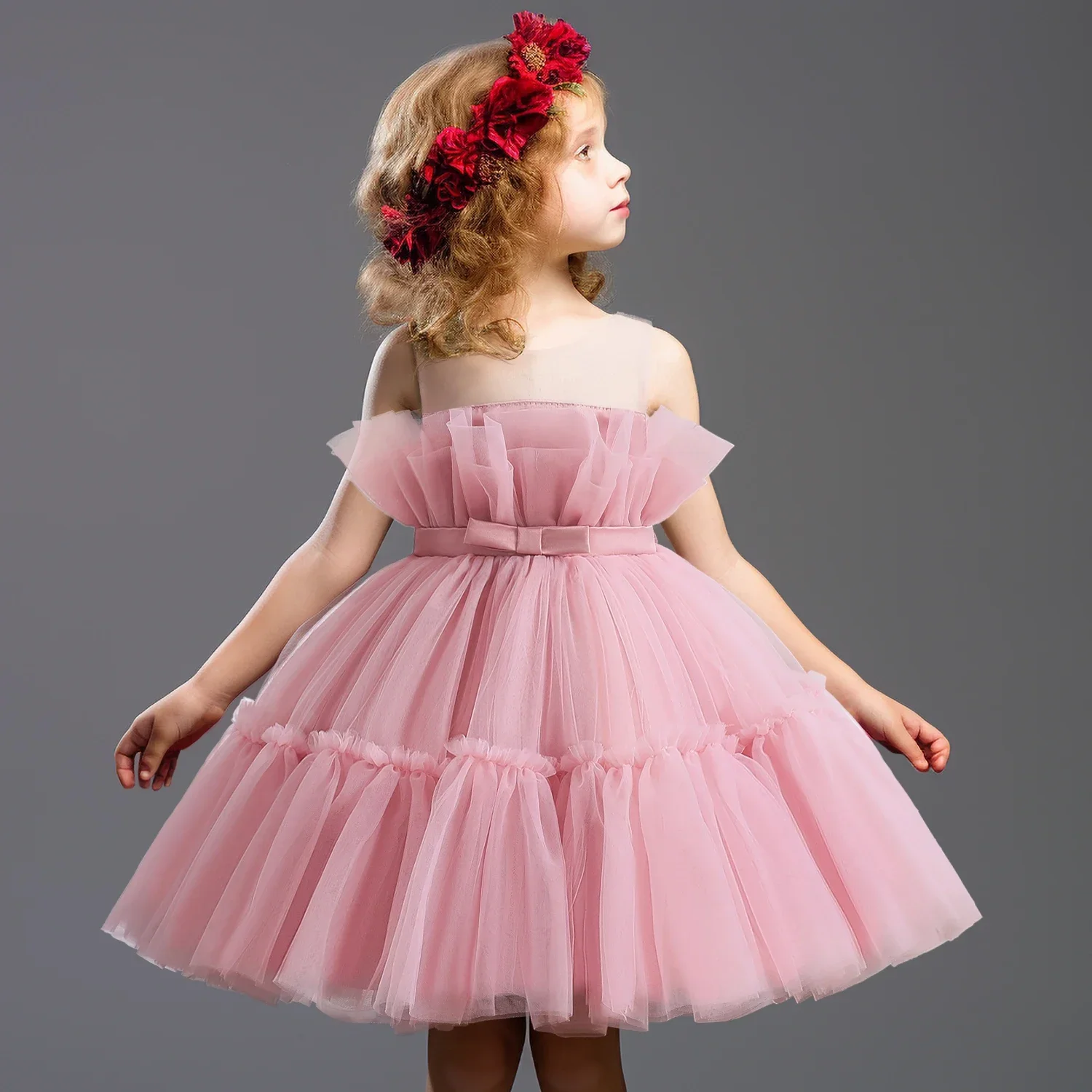 Baby Girls Party Dresses Sleeveless Eleagnt Solid Wedding Evening Ball Gown 2024 New Holiday Costume Tulle Summer Dress for Girl