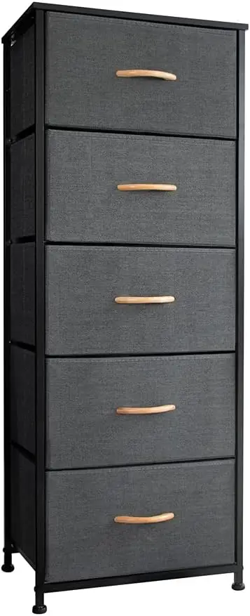 

Dresser Storage Tower - Sturdy Steel Frame, Wood Top, Easy Pull Fabric Bins - Organizer Unit for Bedroom