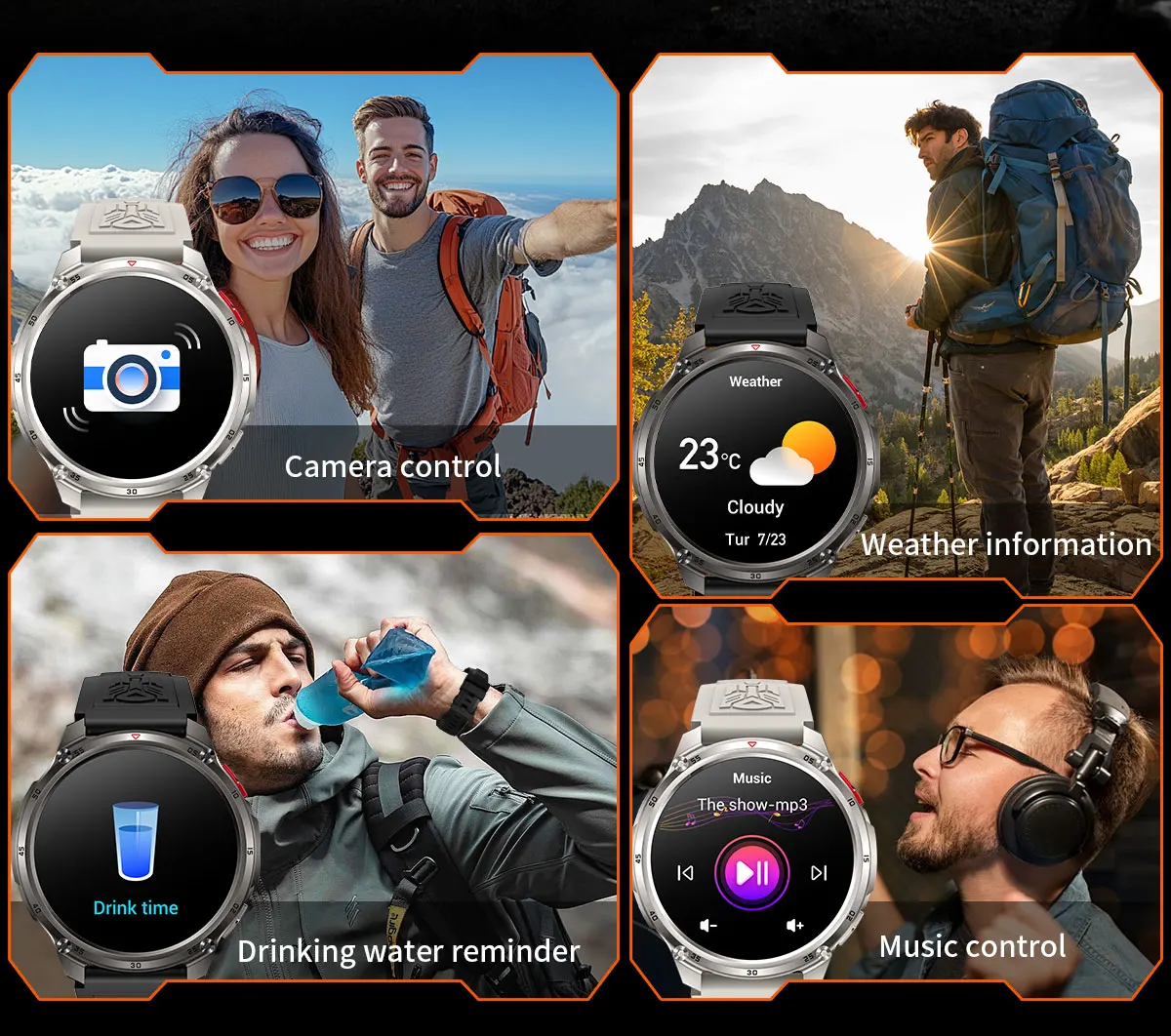 2026 Neue T-RX5 1200mAh Akku Smartwatch für Herren 1,7" HD-Bildschirm Kompass Taktische Taschenlampe IP68 Wasserdicht BT-Anruf Militäruhr – Detail 15