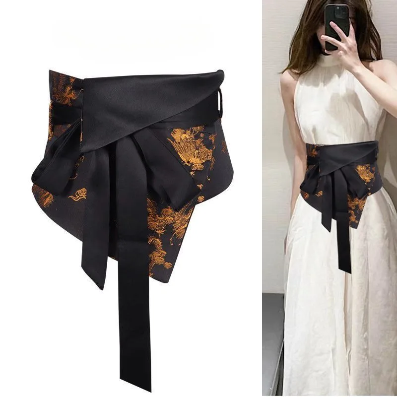 Women's Embroidered Silk Waist Cincher, Elegant Hanfu Belt for Dresses Vintage National Style Accessory