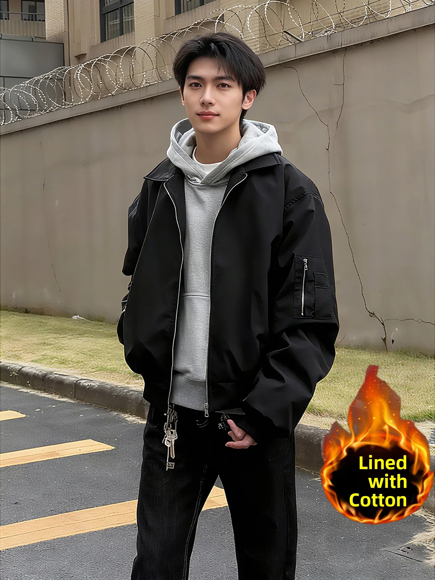 

Bla MA Flight Jaet Cotton Padded Men's Autumn Winter Warm Stand Collar Baseball Sle Cleanfit Cotton Outerwear