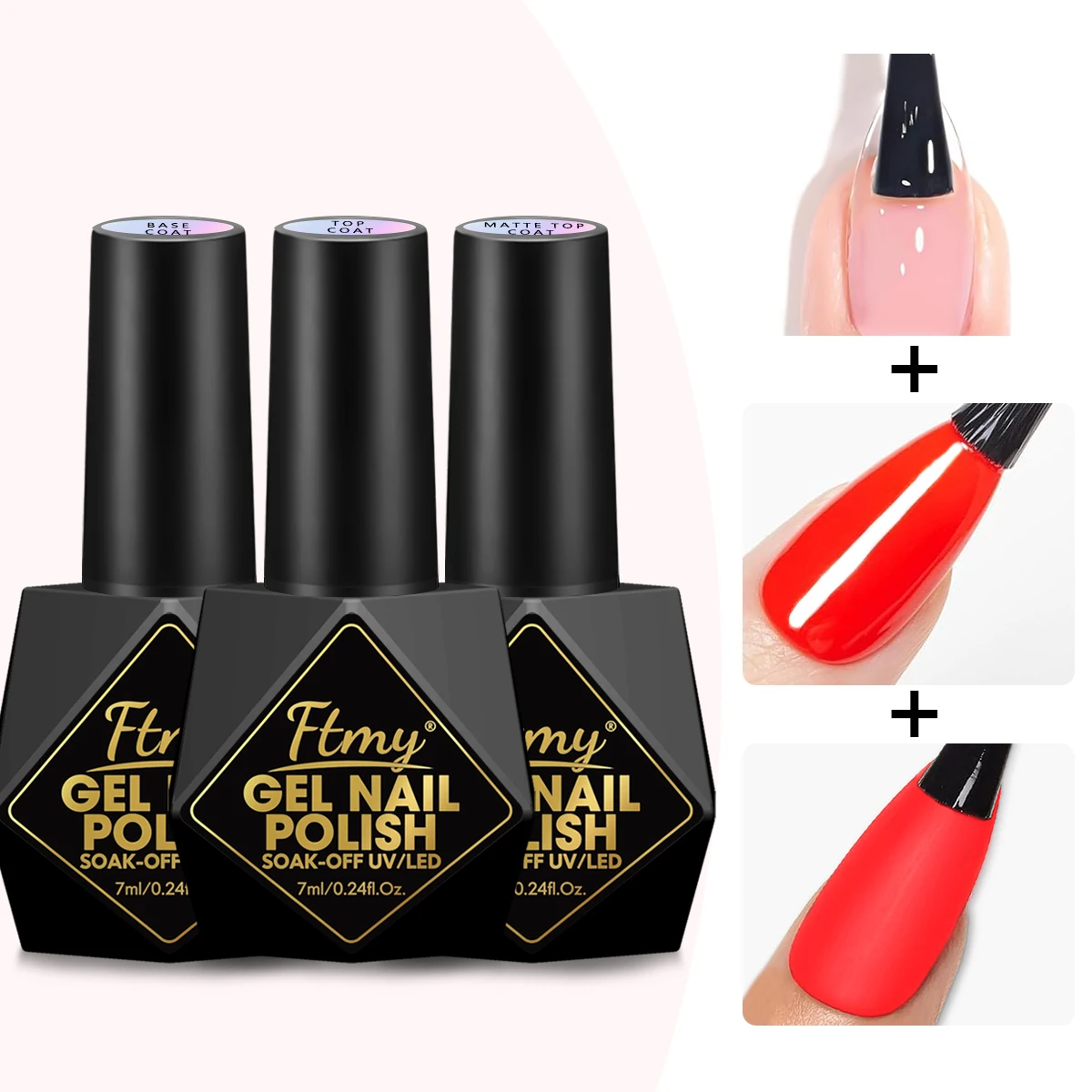 7ML Glossy & Matte No Wipe Top Coat, UV/LED Soak Off Kit, Unscented, Lead-Free, for Adult DIY Salon Manicure