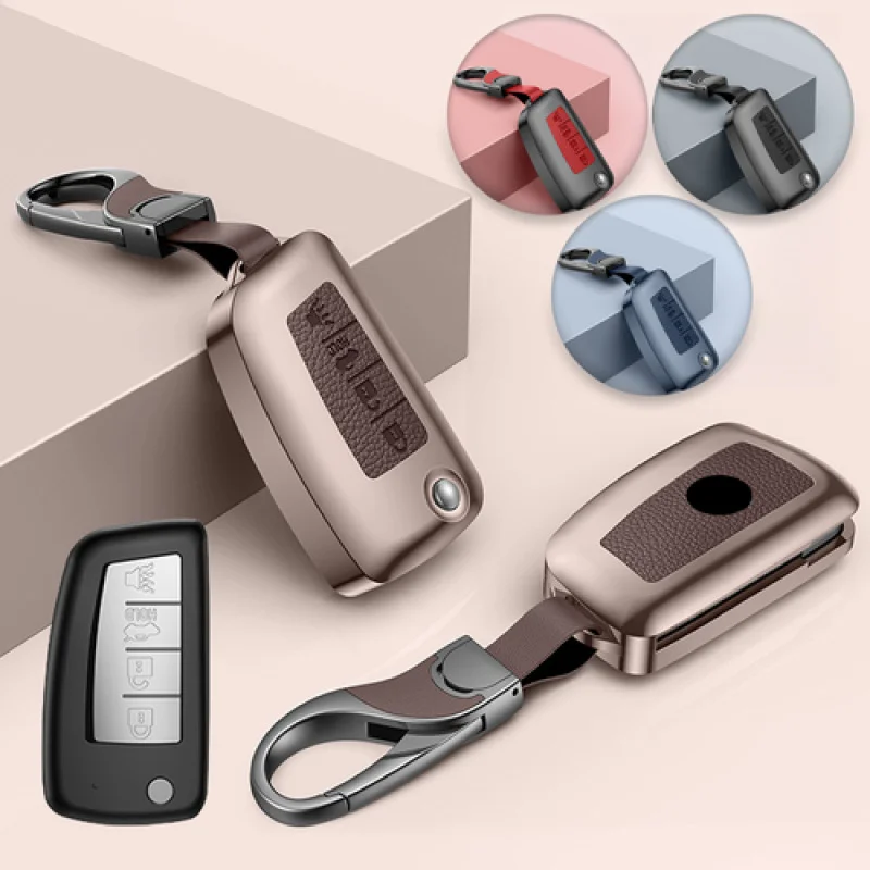 

A+ Alloy Leather Car Key Fob Case Cover Bag For Nissan Rogue Sport Kicks Qashqai