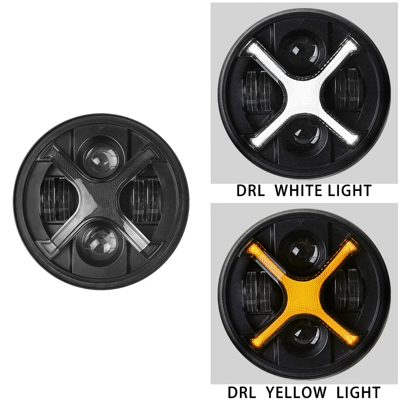 Motorfietskoplamp 7 inch Led Smoked X-Type koplamp met Angel Eyes, met DRL en richtingaanwijzers 60W, Plug and Play, Universeel voor motorfietsmodificatie, Hoge helderheid condensorlens dagrijlicht,